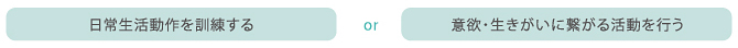 日常生活動作を訓練する　or　意欲・生きがいに繋がる活動を行う