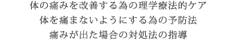 体の痛みを改善する為の理学療法的ケア 体を痛まないようにする為の予防法 痛みが出た場合の対処法の指導